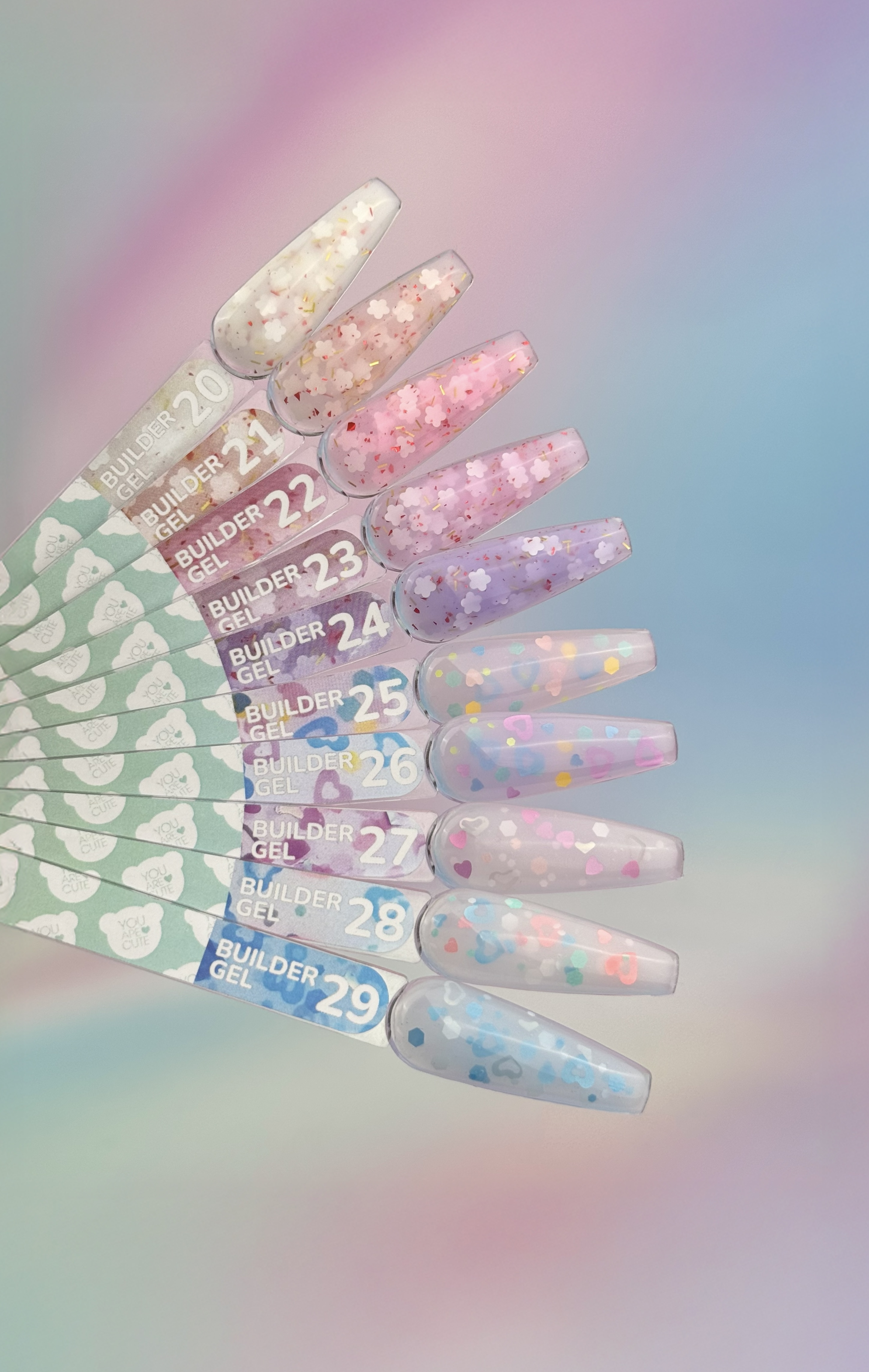 You Are Cute. Builder Gel #28, 15 ml, гель для наращивания с цветными сердечками #4