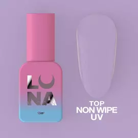 LUNA NON WIPE UV Top, 13 ml, глянцевий топ з УФ-фільтрами без липкого шару для білих відтінків #1