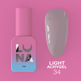 LUNA Light Acrygel #34 Dusty lilac, 13 ml, рідкий гель, припилений ліловий #1