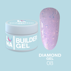 LUNA Diamond Gel #8, світло-ліловий з блискітками, 15 ml #1