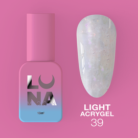 LUNA Light Acrygel #39 Milky shimmer, 13 ml, світловідбиваючий рідкий гель, молочний з шимером #1