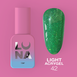 LUNA Light Acrygel #42 Green shimmer, 13 ml, світловідбиваючий рідкий гель, зелений з шимером #1