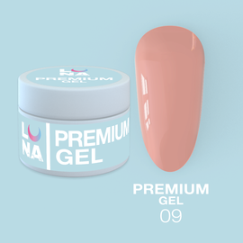 LUNA Premium Builder Gel #09 Pale peach, 30 ml, моделюючий гель, персиковий #1