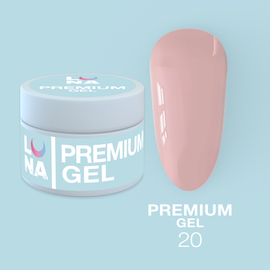 LUNA Premium Builder Gel #20 Powder pink, 15 ml, моделюючий гель, пудровий рожевий #1