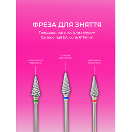 EDLEN. Carbide nail bit, cone, green, Ø 6 mm. Фреза твердосплавна "Конус" з гострим кінчиком, зелена #2