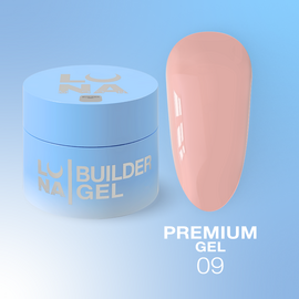 LUNAmoon. Premium Builder Gel #09 Pale peach, 50 ml, моделюючий гель, персиковий #1