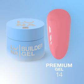 LUNAmoon. Premium Builder Gel #14 Rose pink, 50 ml, гель моделюючий, червоно-рожевий #1