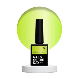 NOTD. Color Top, Vitrage #10, 10 ml. Вітражний топ без липкого шару, напівпрозорий неоново-жовтий #1
