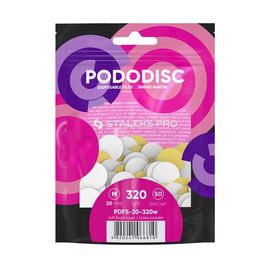 STALEKS. Набір 50 шт, Змінні файли 320 грит на м'якій основі для диска PODODISC PRO M, Ø20 mm, білий абразив #1
