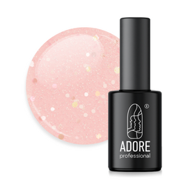 ADORE. Gel Polish, #393, Quartz, 8 ml. Гель-лак, прозоро-рожевий з глітером різних розмірів #1