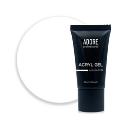 ADORE. Аcryl Gel, #09, coconut, 30 ml, clear. Акрил-гель, прохолодний молочний #1