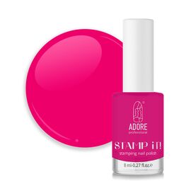 ADORE. Stamping nail polish, №20, Dolly, 8 ml. Лак для стемпінгу, яскраво-рожевий #1