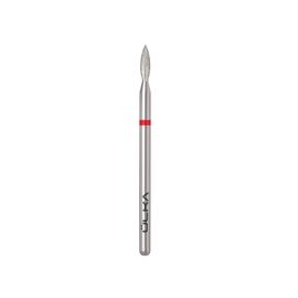 Ülka. Diamond nail bit, flame, red, Ø 2.3 mm / роб. частина 8 mm, Фреза алмазна "Полум'я" червона, гостра #2