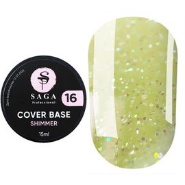SAGA. Shimmer base, #16, 15 ml. Кольорова база з шимером #1