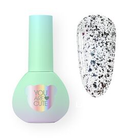 You Are Cute. Easy Peasy Top Coat, #1, 5 ml, прозорий топ зі срібною поталлю #1