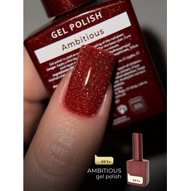 HEYLOVE. Reflective Gel Polish, AMBITIOUS, 15 ml, гель-лак, яскравий червоний зі срібними світловідбиваючими частинками #2