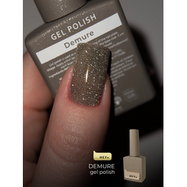 HEYLOVE. Reflective Gel Polish, DEMURE, 15 ml, гель-лак, сіро-бежевий зі срібними світловідбиваючими частинками #2