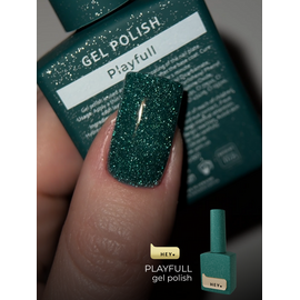 HEYLOVE. Reflective Gel Polish, PLAYFUL, 15 ml, гель-лак, темно-зелений зі срібними світловідбиваючими частинками #2