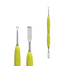 STALEKS. «Gummy» Spatula. Лопатка з силіконовою ручкою UNIQ 11 TYPE 1 (пушер плоский прямий + кільце), з жовтою ручкою #2