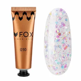 F.O.X. Poly gel Nano, #010, 30 ml. Надміцний полігель для моделювання з блискітками #1