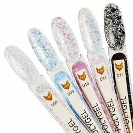 F.O.X. Poly gel Nano, #010, 30 ml. Надміцний полігель для моделювання з блискітками #2