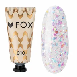 F.O.X. Poly gel Nano, #010, 15 ml. Надміцний полігель для моделювання з блискітками #1