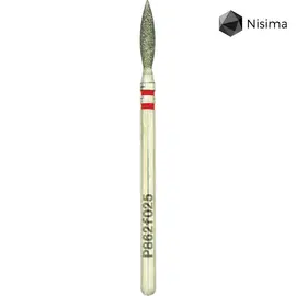 Nisima. Фреза алмазная "ПЛАМЯ" красная, Ø 2.5 mm, острая, P862f025 — Nisima, NAILSMADE