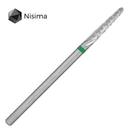 Nisima. Фреза твердосплавная «КОНУС» закругленный тонкий, зеленая, Ø 2.3 мм, H_708сK, для выпиливания арки — Nisima, NAILSMADE