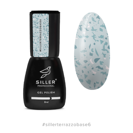 SILLER Base Terrazzo №6, світло-блакитна з бірюзовою поталлю, 8 ml