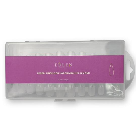 EDLEN. Gel tips, ALMOND, 240 pcs, Гелеві тіпси для нарощування, мигдаль, 240 шт
