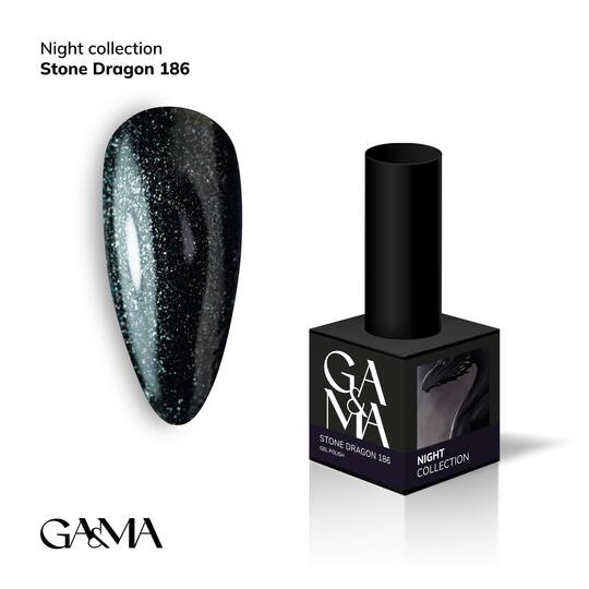 GA&MA. Gel polish #186 STONE DRAGON, 10 ml, гель-лак, чорний зі світловідбиваючим шимером