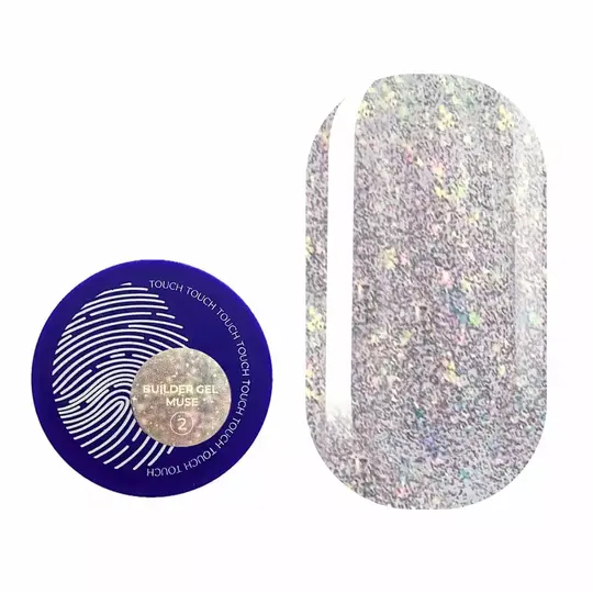 TOUCH. Builder Gel, Muse #02, 15 ml, міцний гель для нарощування з блискучими частинками