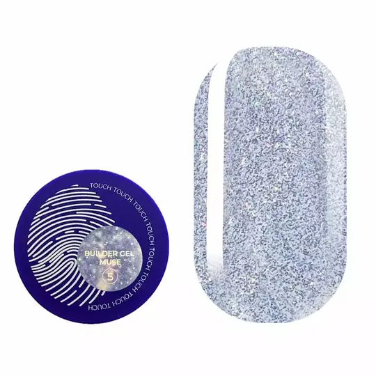 TOUCH. Builder Gel, Muse #05, 15 ml, міцний гель для нарощування з блискучими частинками