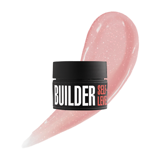 KODI. Builder self-level gel, Beige Shine, 13 g. Моделюючий самовирівнюючий гель, бежево-рожевий з гліттером