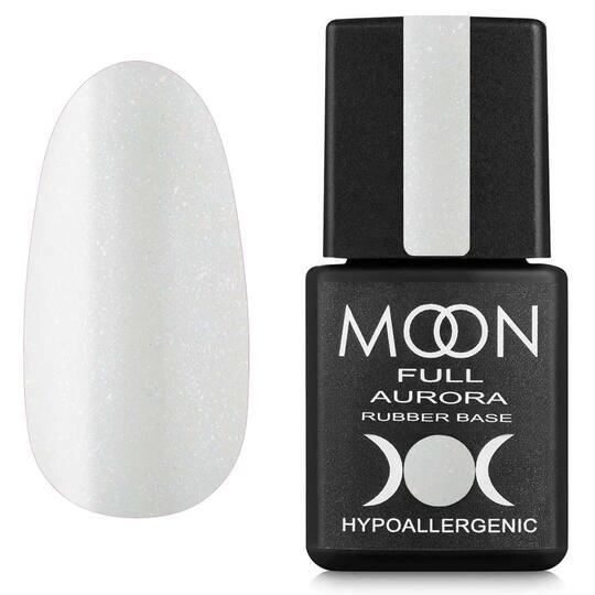 MOON FULL. Rubber Base, Aurora #2003, 8 ml. Каучукова кольорова база з дрібнм шиммером, молочна