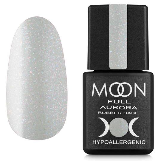 MOON FULL. Rubber Base, Aurora #2004, 8 ml. Каучукова цветная база с мелким шиммером, светло-серая