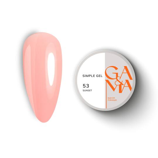 GA&MA. Simple builder gel, #53 Sunset, 15 ml,  гель без опилу, персиковий