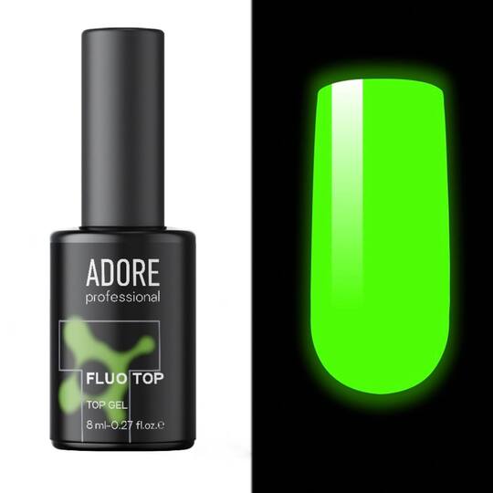 ADORE. Fluo Top coat, 8 ml. Глянцевий флуоресцентний топ без липкого шару