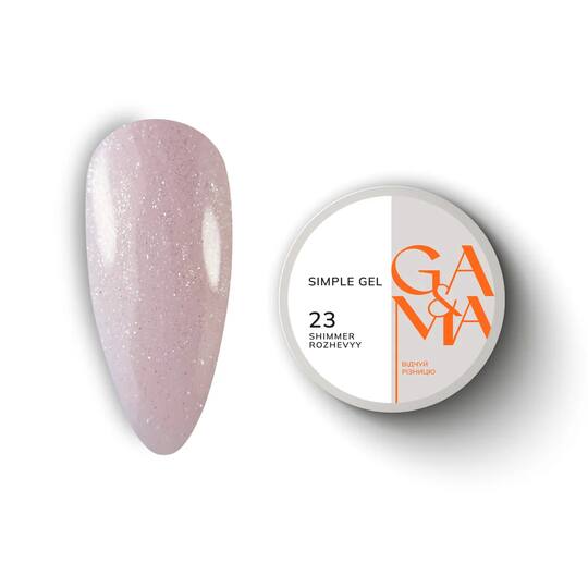 GA&MA. Simple builder gel #23 Shimmer Pink, 15 ml, гель без опилу, рожевий з шимером