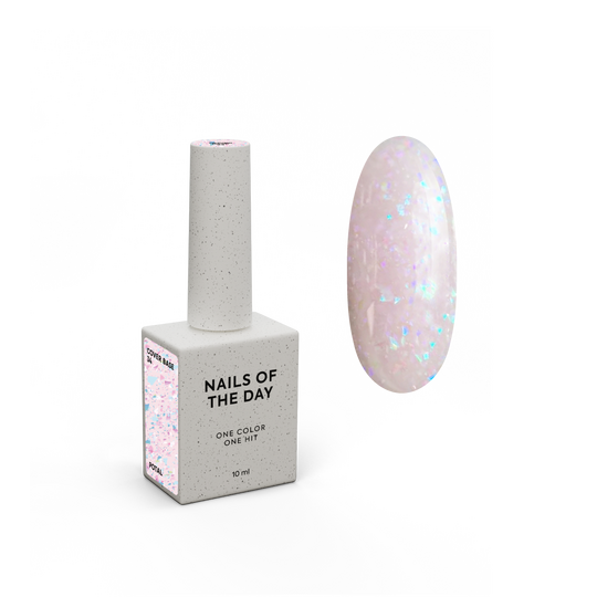 NOTD. Cover Base Potal, NEW Formula #34, 10 ml, ніжно-рожева база з голографічною поталлю