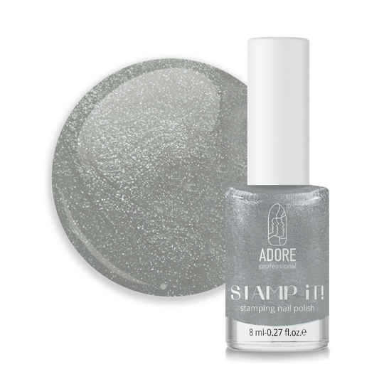 ADORE. Stamping nail polish, №4, Silver, 8 ml. Лак для стемпінгу, перламутровий срібний