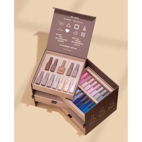 HEYLOVE. Gel polishes Box, 66 pcs. Бокс гель-лаків для манікюру HEYLOVE, базова колекція, 66 штук