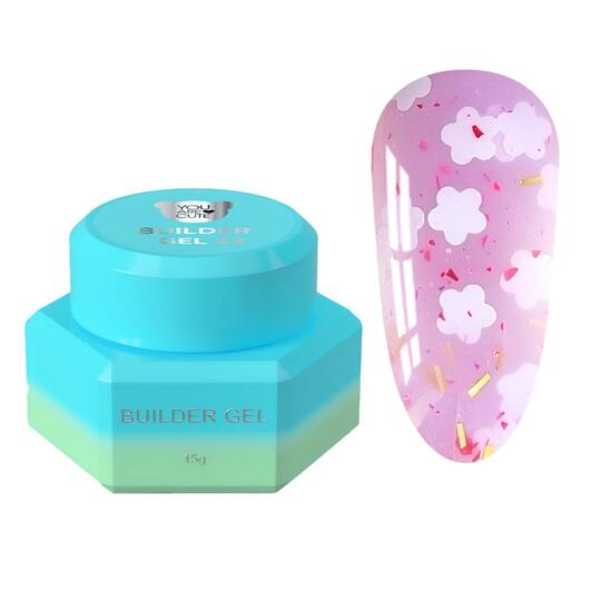 You Are Cute. Builder Gel #23, 15 ml, гель для нарощування з білими квіточками та кольоровими частинками