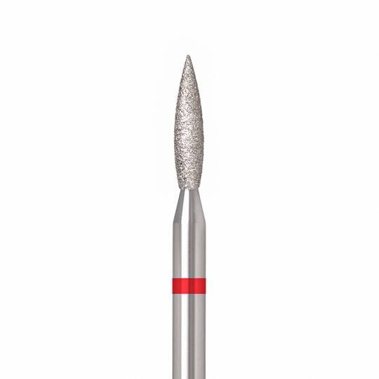 Ülka. Diamond nail bit, flame, red, Ø 2.1 mm / роб. частина 10 mm, Фреза алмазна "Полум'я" червона, гостра