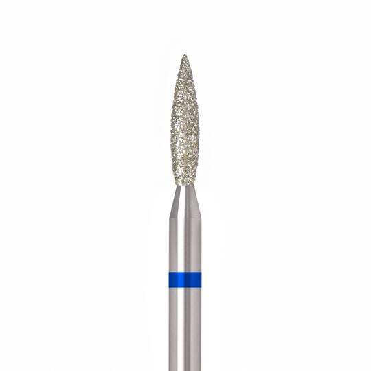 Ülka. Diamond nail bit, flame, blue, Ø 2.1 mm / роб. частина 10 mm, Фреза алмазна "Полум'я" синя, гостра