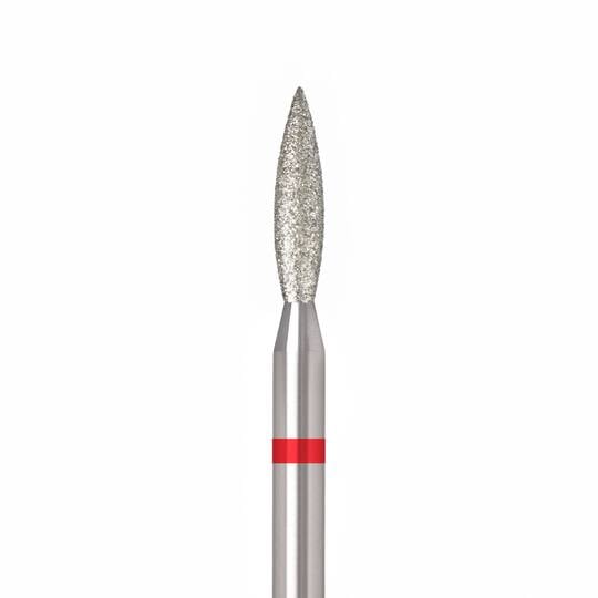 Ülka. Diamond nail bit, flame, red, Ø 2.3 mm / роб. частина 10 mm, Фреза алмазна "Полум'я" червона, гостра