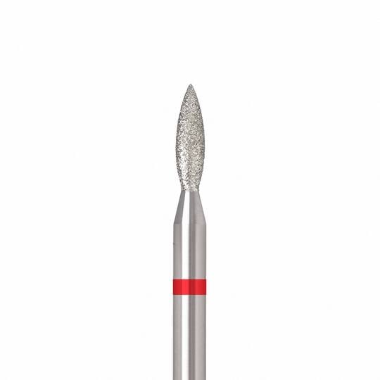 Ülka. Diamond nail bit, flame, red, Ø 2.3 mm / роб. частина 8 mm, Фреза алмазна "Полум'я" червона, гостра