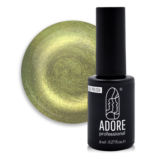 ADORE. Cat's Eye Gel Polish, #M-06, 8 ml. Гель-лак "котяче око" на вітражній основі, зелено-оливковий нефрит
