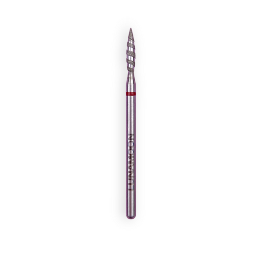 LUNAmoon. Diamond nail bit, flame, red, Фреза алмазна "Полум'я гостре", червона, Ø 2.1 mm, Торнадо
