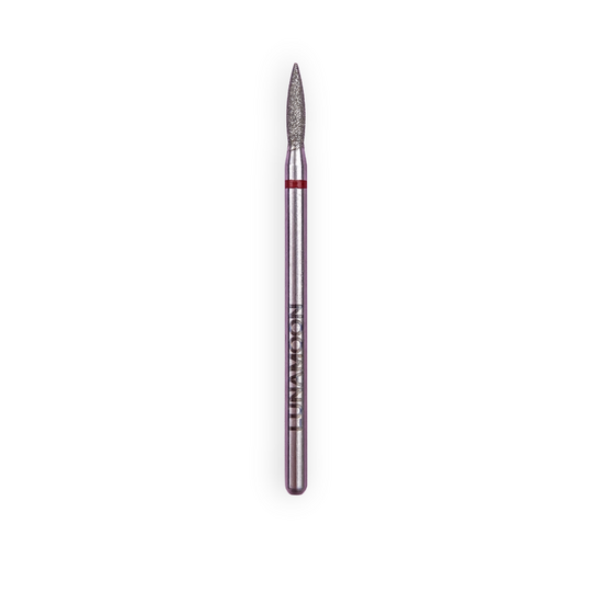 LUNAmoon. Diamond nail bit, flame, red, Фреза алмазна "Полум'я гостре", червона, Ø 1.8 mm